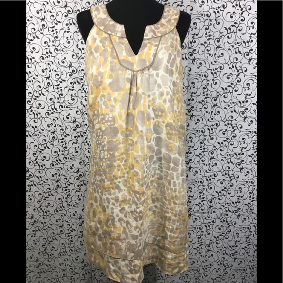 LOFT Dresses & Skirts - Loft Yellow and Gray Abstract Print Linen Dress